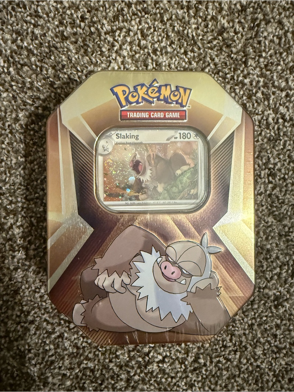 Pokemon Tin with Slaking Artwork - Gold, Brown, White